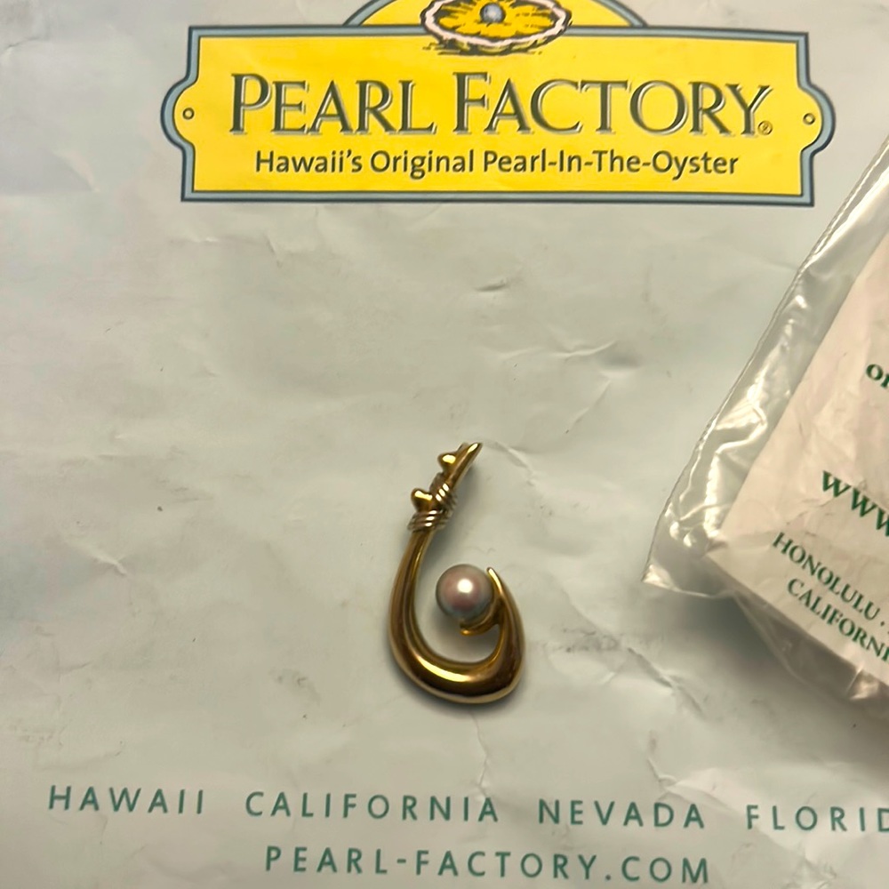 14k Gold Mens Anchor Pendant with pearl